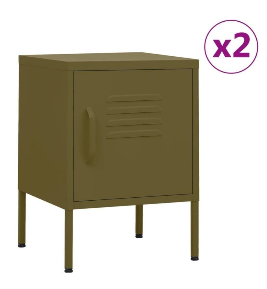 Tables de chevet 2 pcs Vert olive 35x35x51 cm Acier