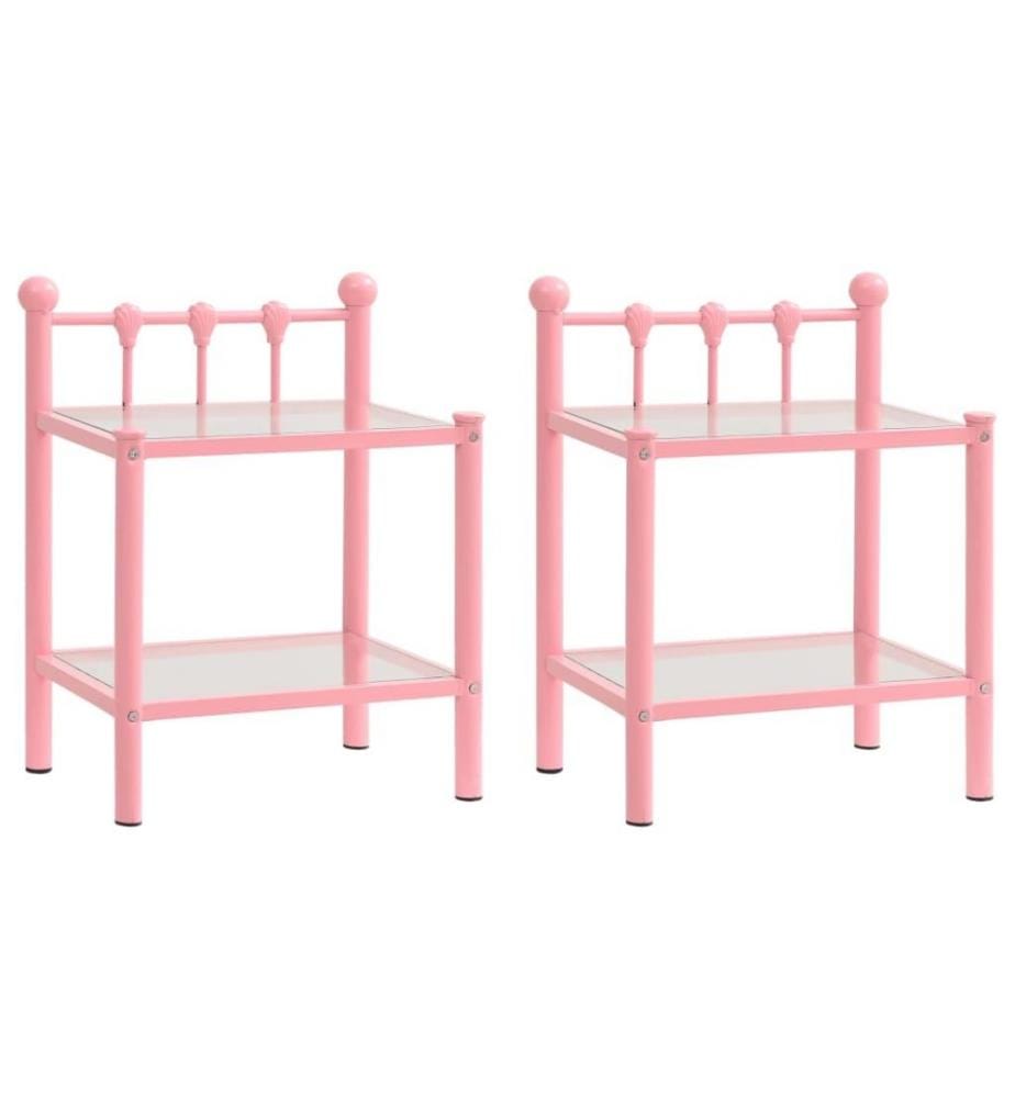 Tables de chevet 2 pcs Rose et transparent Métal et verre
