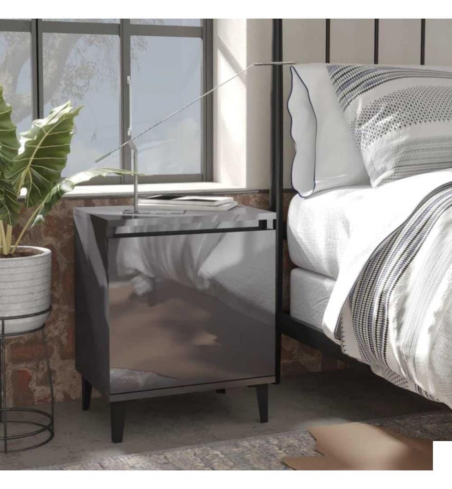Tables de chevet pieds en métal 2 pcs Gris brillant 40x30x50 cm