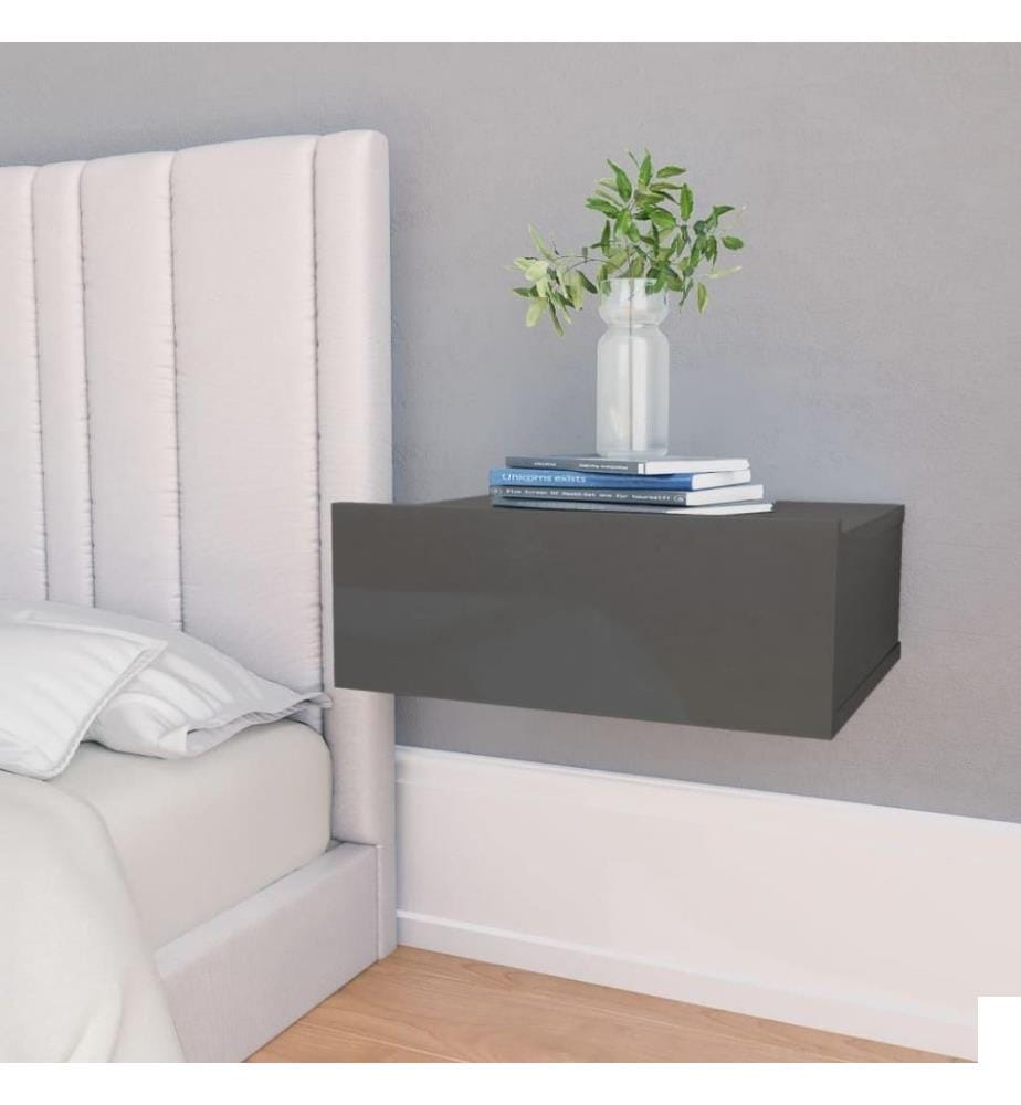 Table de chevet flottante Gris brillant 40x30x15 cm Aggloméré
