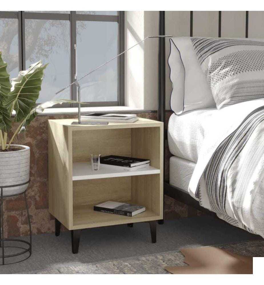 Tables de chevet 2 pcs Blanc et chêne sonoma 40x30x50 cm