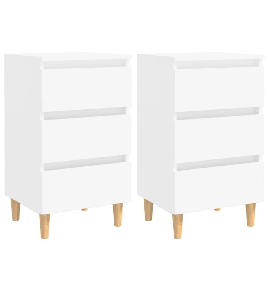 Tables de chevet avec pieds en bois 2 pcs Blanc 40x35x69 cm