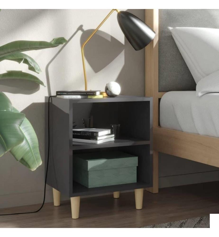 Tables de chevet pieds en bois 2 pcs Gris brillant 40x30x50 cm