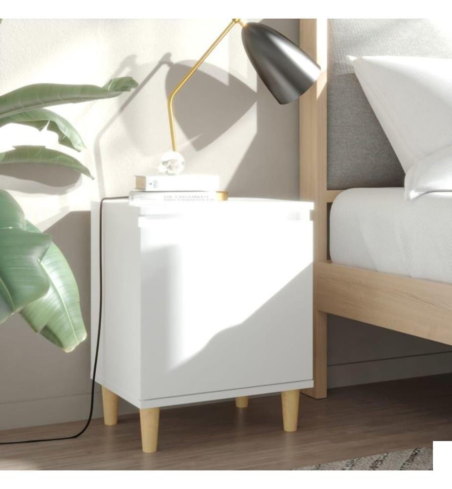 Tables de chevet avec pieds en bois 2 pcs Blanc 40x30x50 cm