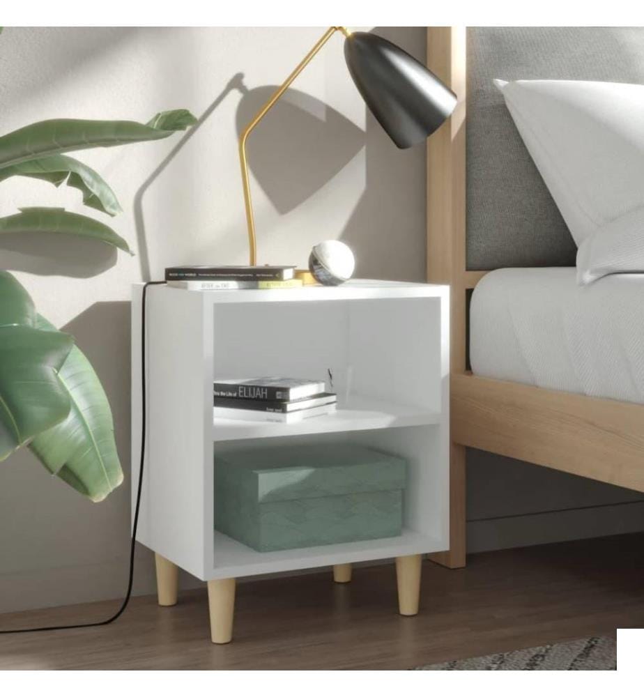 Tables de chevet avec pieds en bois 2 pcs Blanc 40x30x50 cm
