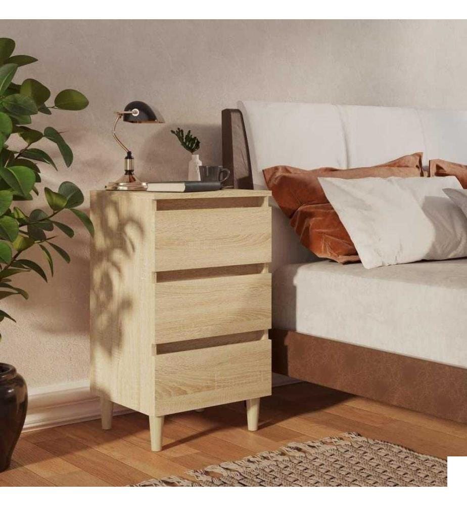 Tables de chevet pieds en bois 2 pcs Chêne sonoma 40x35x69 cm