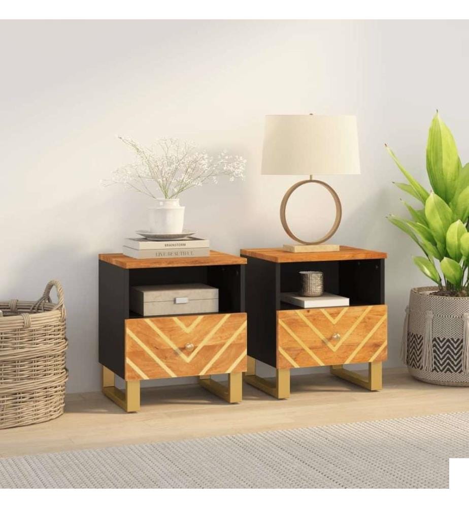 Tables de chevet 2 pcs marron et noir bois de manguier solide