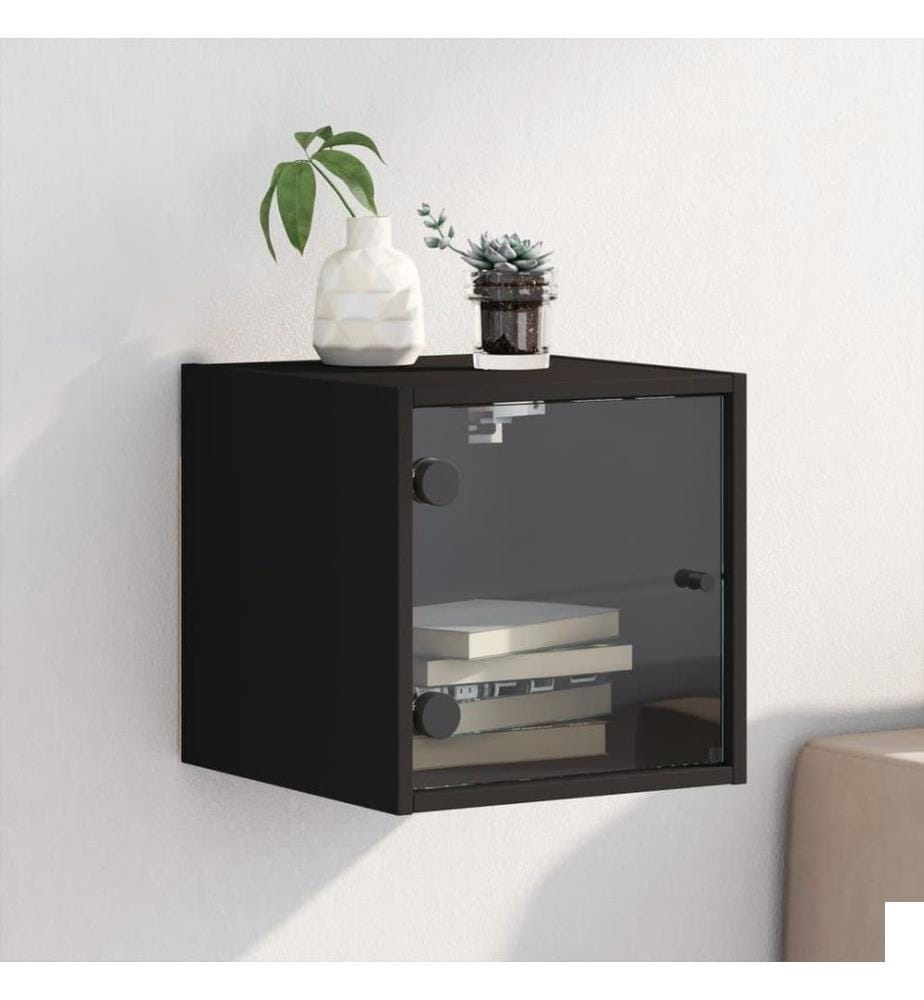 Table de chevet avec porte en verre noir 35x37x35 cm