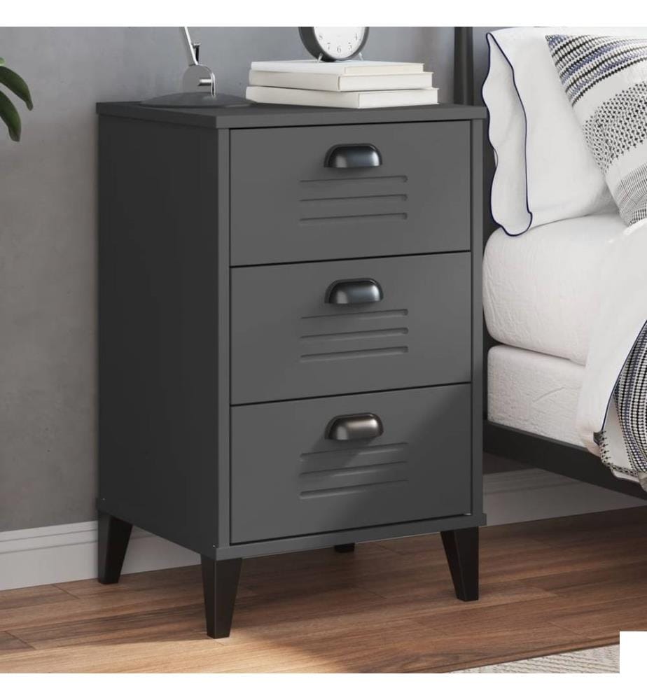 Table de chevet VIKEN gris anthracite bois de pin solide