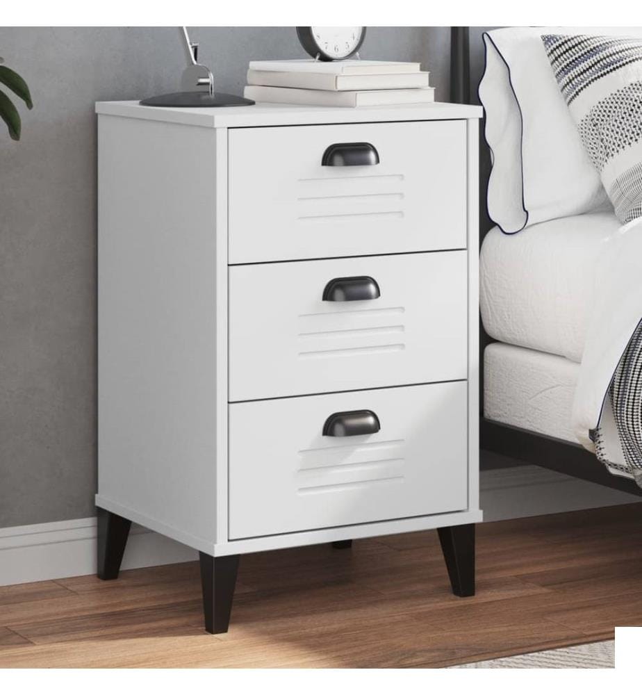 Table de chevet VIKEN blanc bois de pin solide