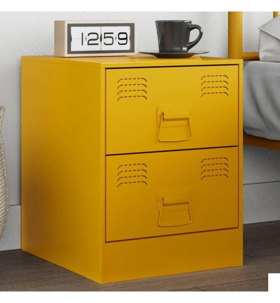 Table de chevet jaune 34,5x39x44 cm acier
