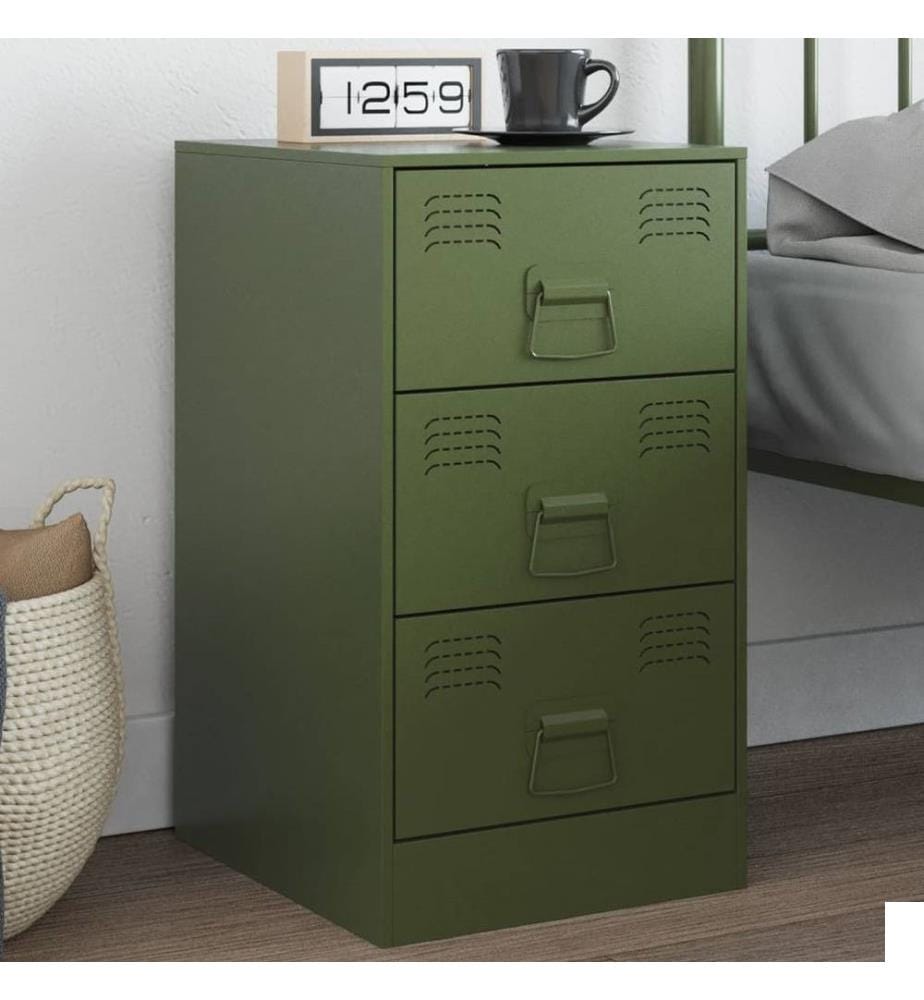 Table de chevet vert olive 34,5x39x62 cm acier