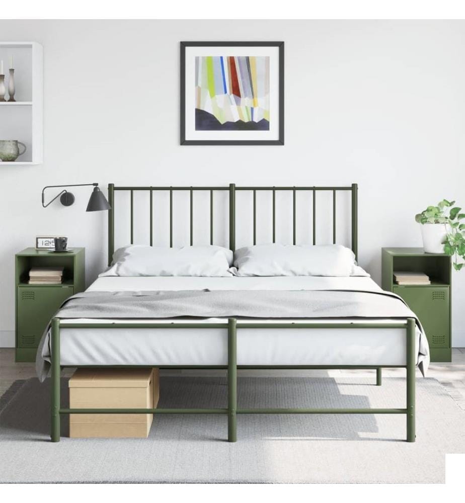 Tables de chevet 2 pcs noir vert olive 34,5x39x62 cm acier