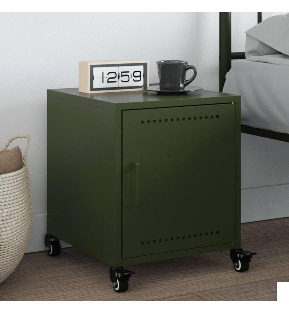 Table de chevet vert olive 36x39x43,5 cm acier