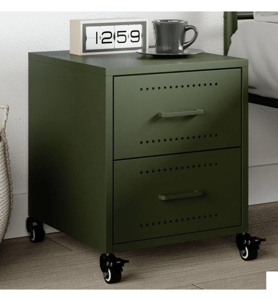 Table de chevet vert olive 36x39x43,5 cm acier