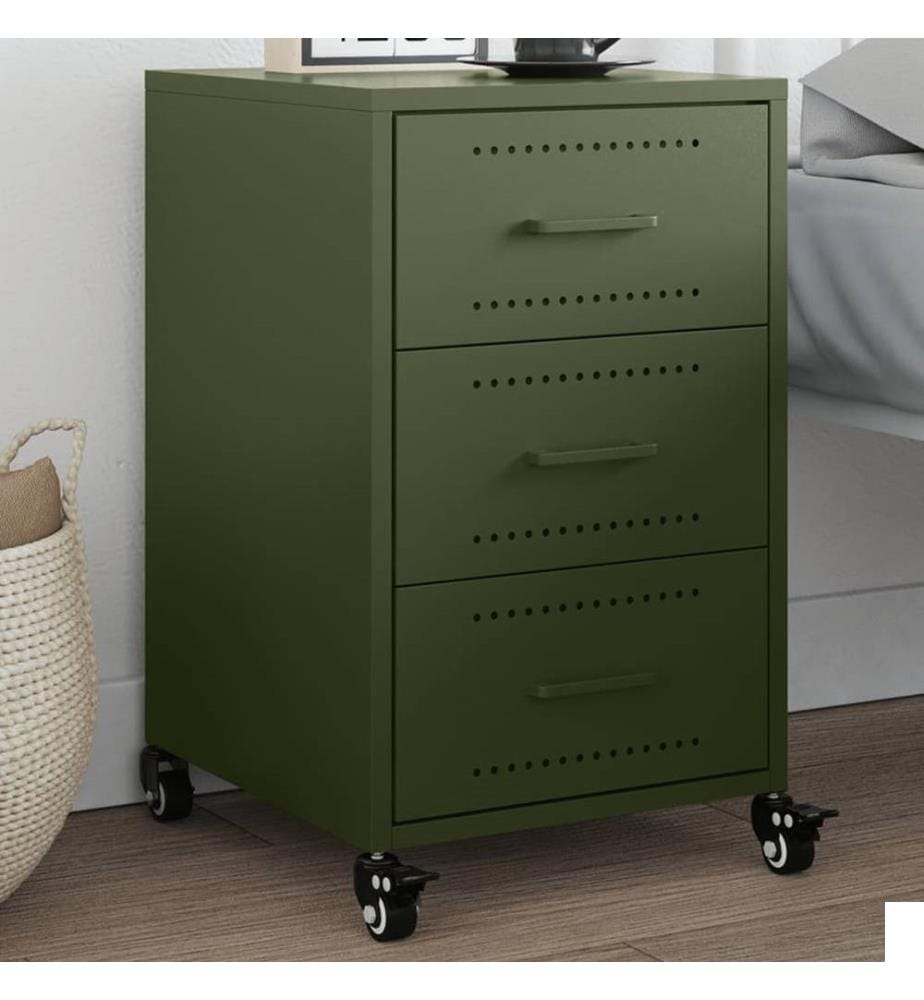 Table de chevet vert olive 36x39x59 cm acier