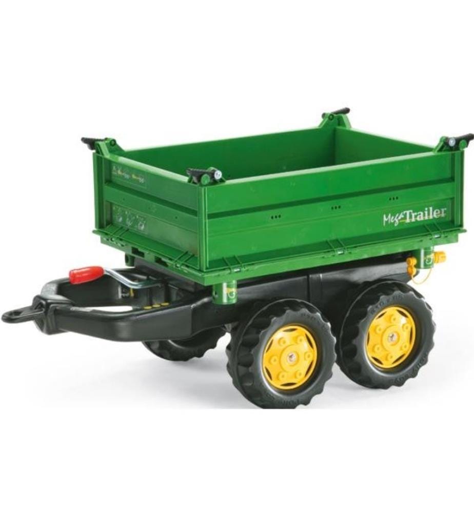 ROLLY TOYS - rollyMega Trailer JD vert, remorque, âge 3+, av manivelle, benne trois côtés, 88x45x47cm