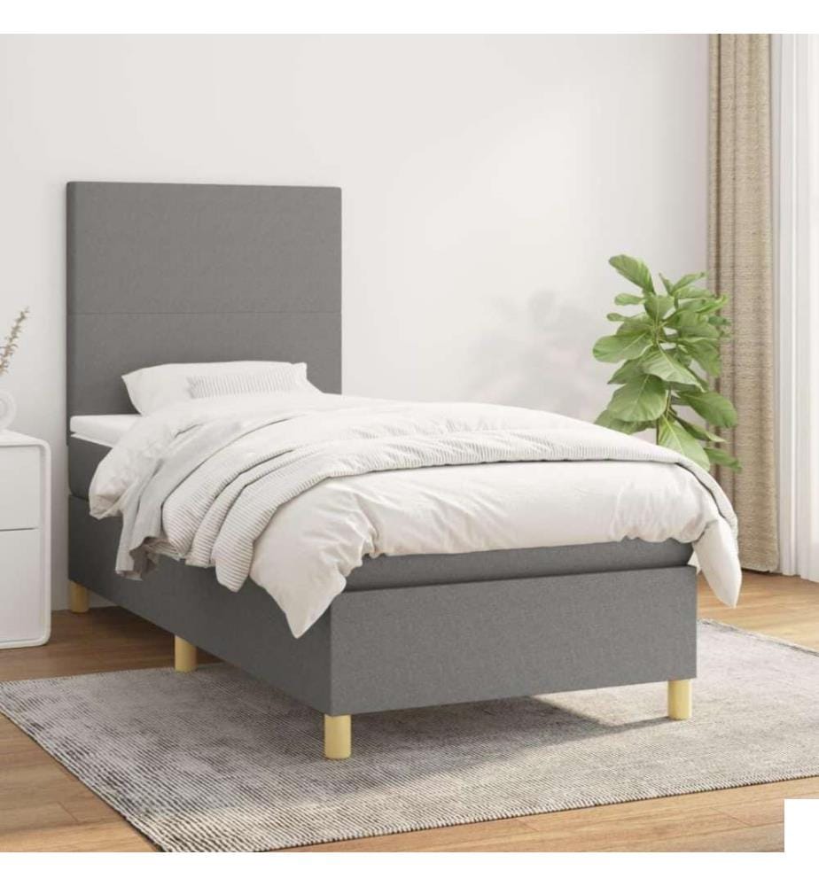 Lit à sommier tapissier avec matelas Gris foncé 80x200 cm Tissu