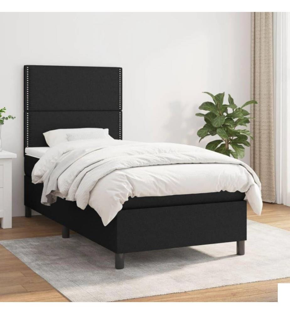 Lit à sommier tapissier avec matelas Noir 90x200 cm Tissu