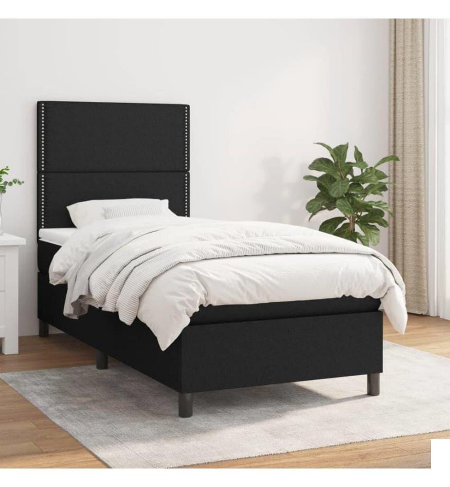 Lit à sommier tapissier avec matelas Noir 90x190 cm Tissu