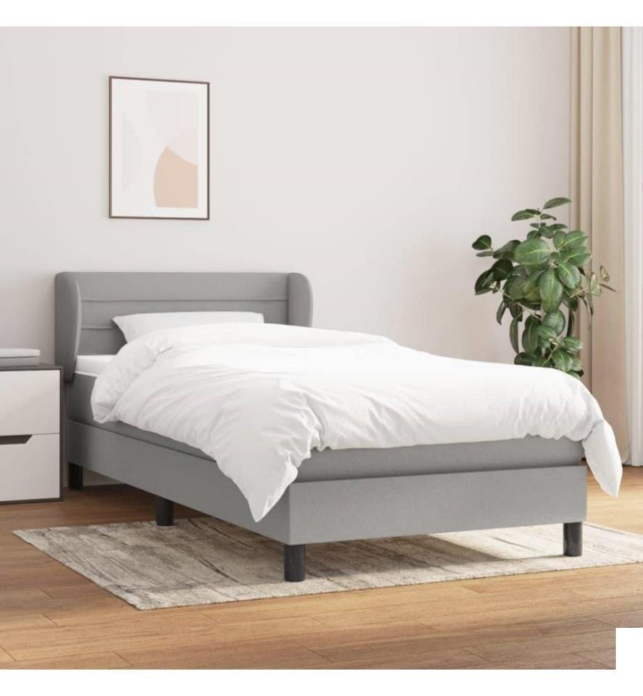 Lit à sommier tapissier et matelas Gris clair 90x190 cm Tissu