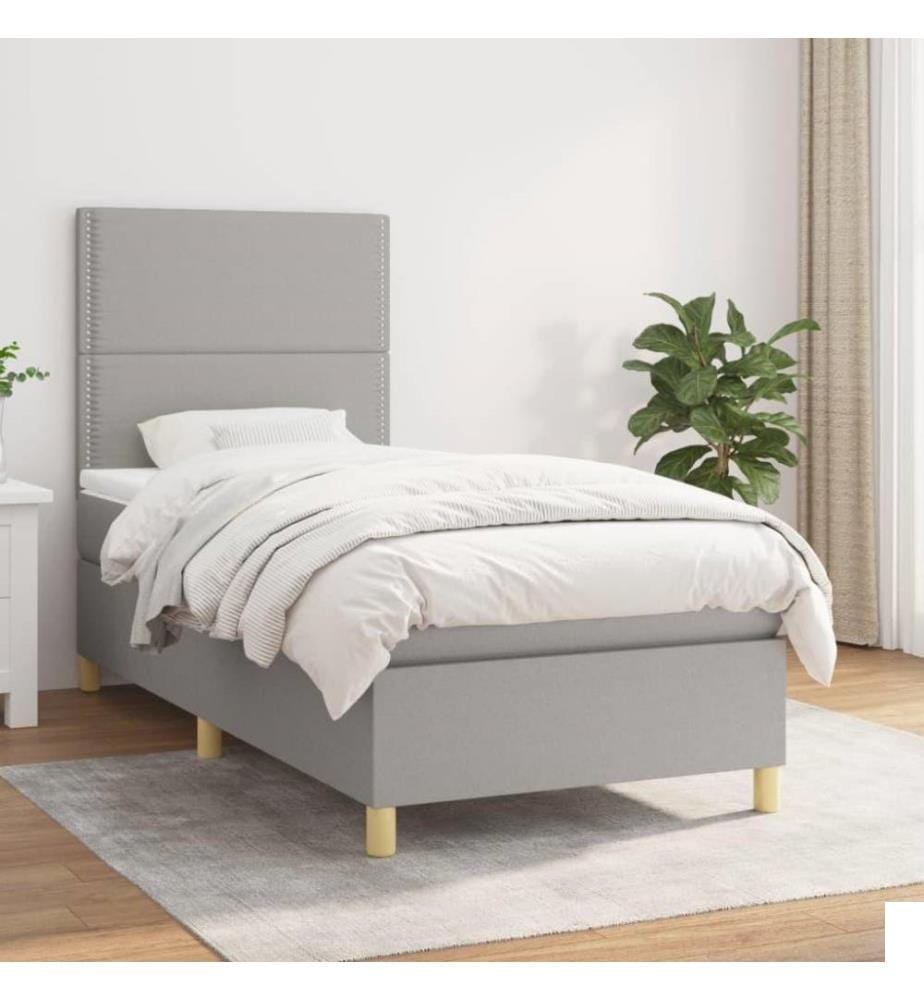 Lit à sommier tapissier et matelas Gris clair 90x190 cm Tissu