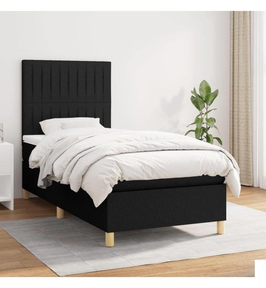 Lit à sommier tapissier avec matelas Noir 90x200 cm Tissu