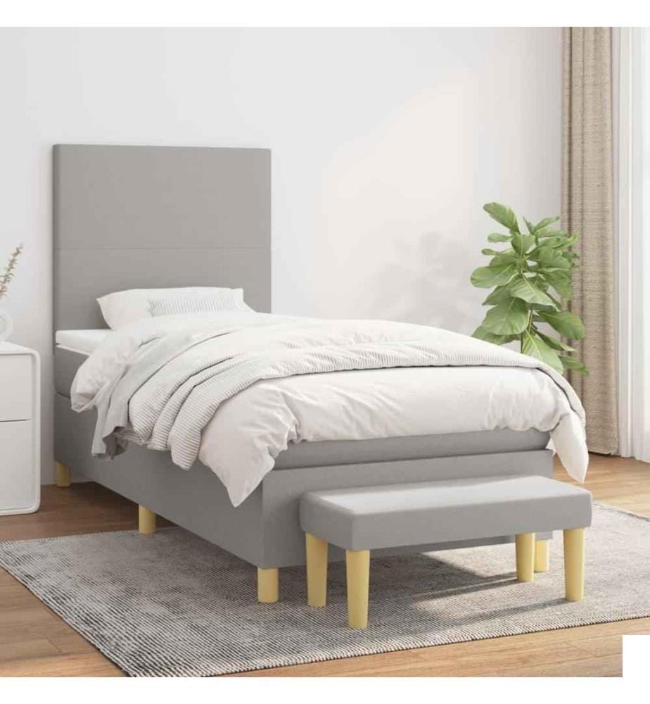 Lit à sommier tapissier avec matelas Gris clair 90x200 cm Tissu