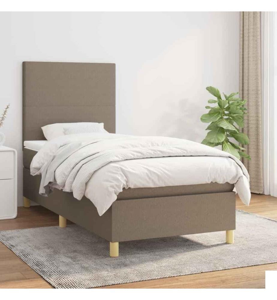 Lit à sommier tapissier avec matelas Taupe 90x200 cm Tissu