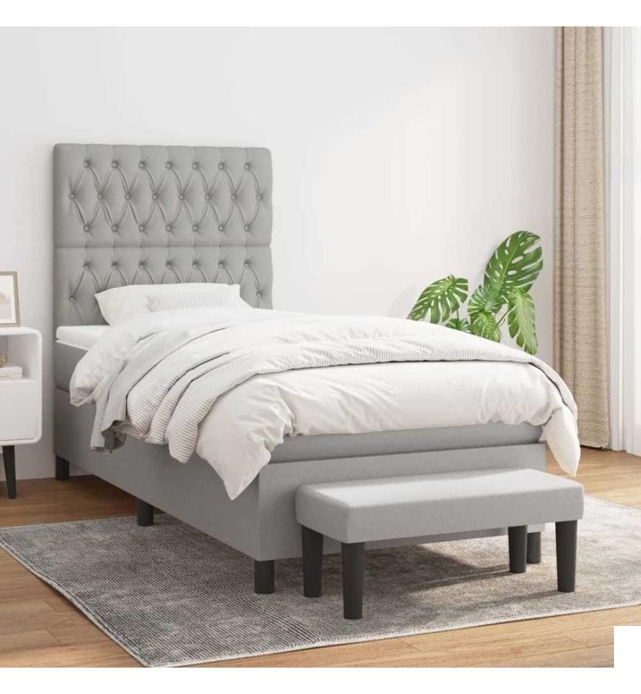Lit à sommier tapissier avec matelas Gris clair 90x200 cm Tissu