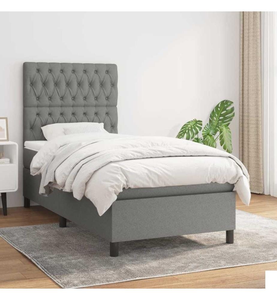 Lit à sommier tapissier et matelas Gris foncé 90x190 cm Tissu