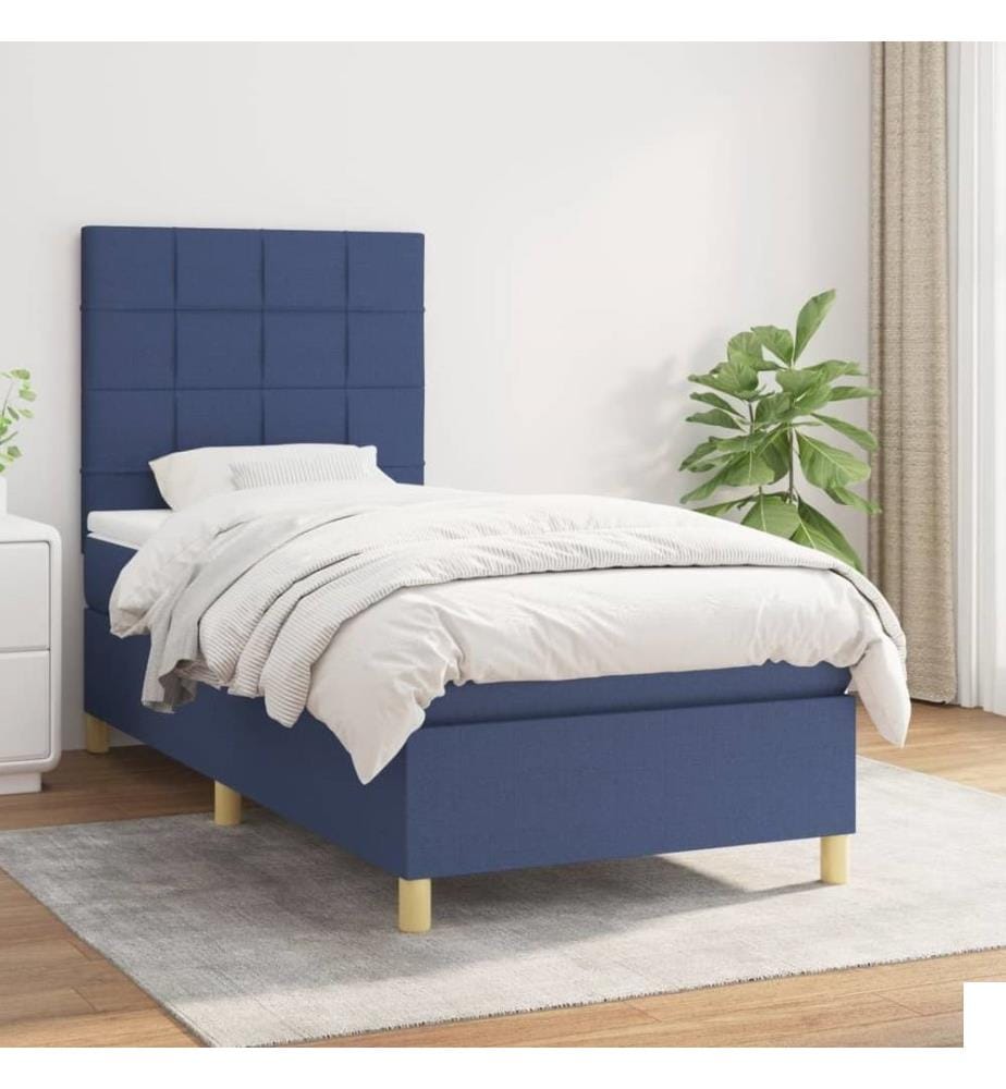 Lit à sommier tapissier avec matelas Bleu 90x190 cm Tissu