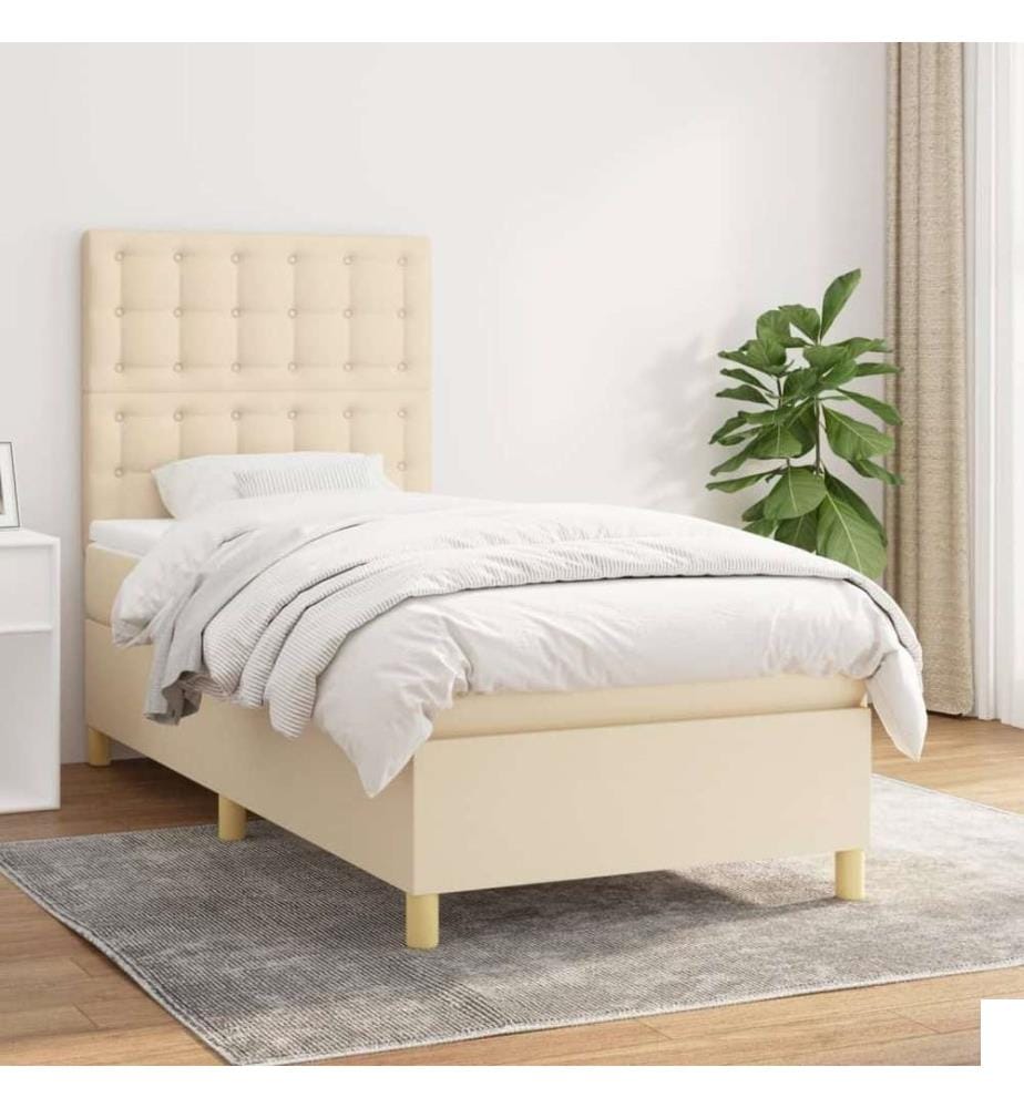 Lit à sommier tapissier et matelas Crème 90x190 cm Tissu