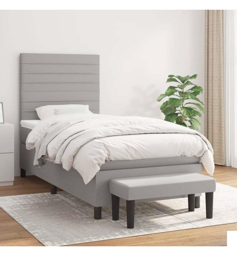 Lit à sommier tapissier avec matelas Gris clair 90x200 cm Tissu