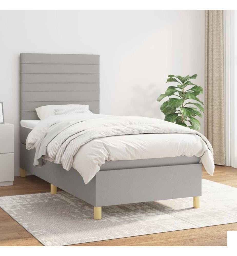 Lit à sommier tapissier avec matelas Gris clair 90x200 cm Tissu