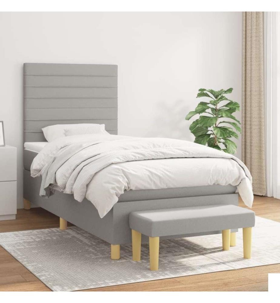 Lit à sommier tapissier avec matelas Gris clair 90x200 cm Tissu