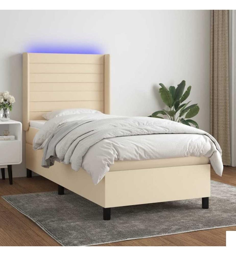 Sommier à lattes de lit matelas et LED Crème 90x200 cm Tissu