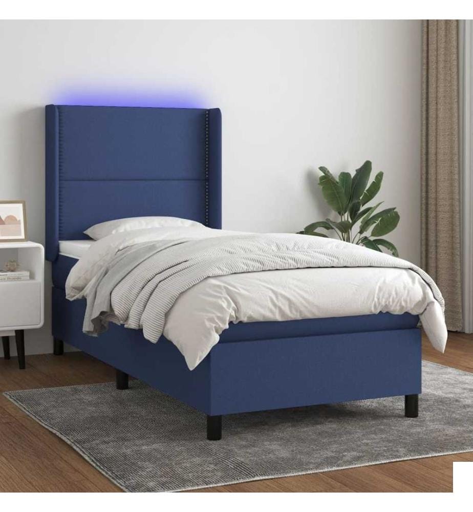 Sommier à lattes de lit matelas LED Bleu 90x200 cm Tissu