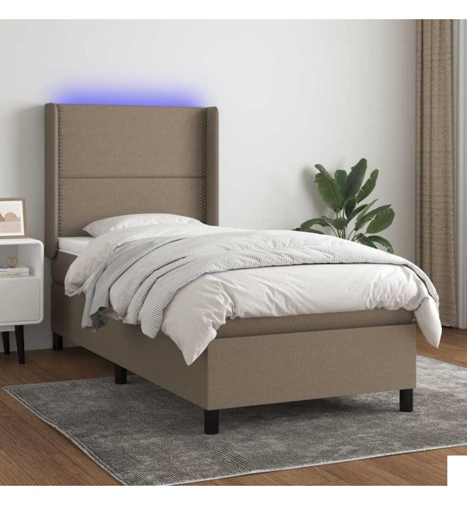 Sommier à lattes de lit matelas LED Taupe 90x190 cm Tissu