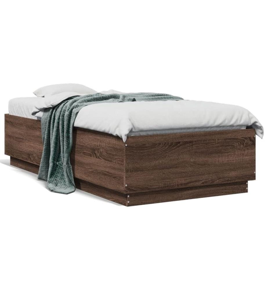 Cadre de lit avec lumières LED chêne marron 90x190 cm