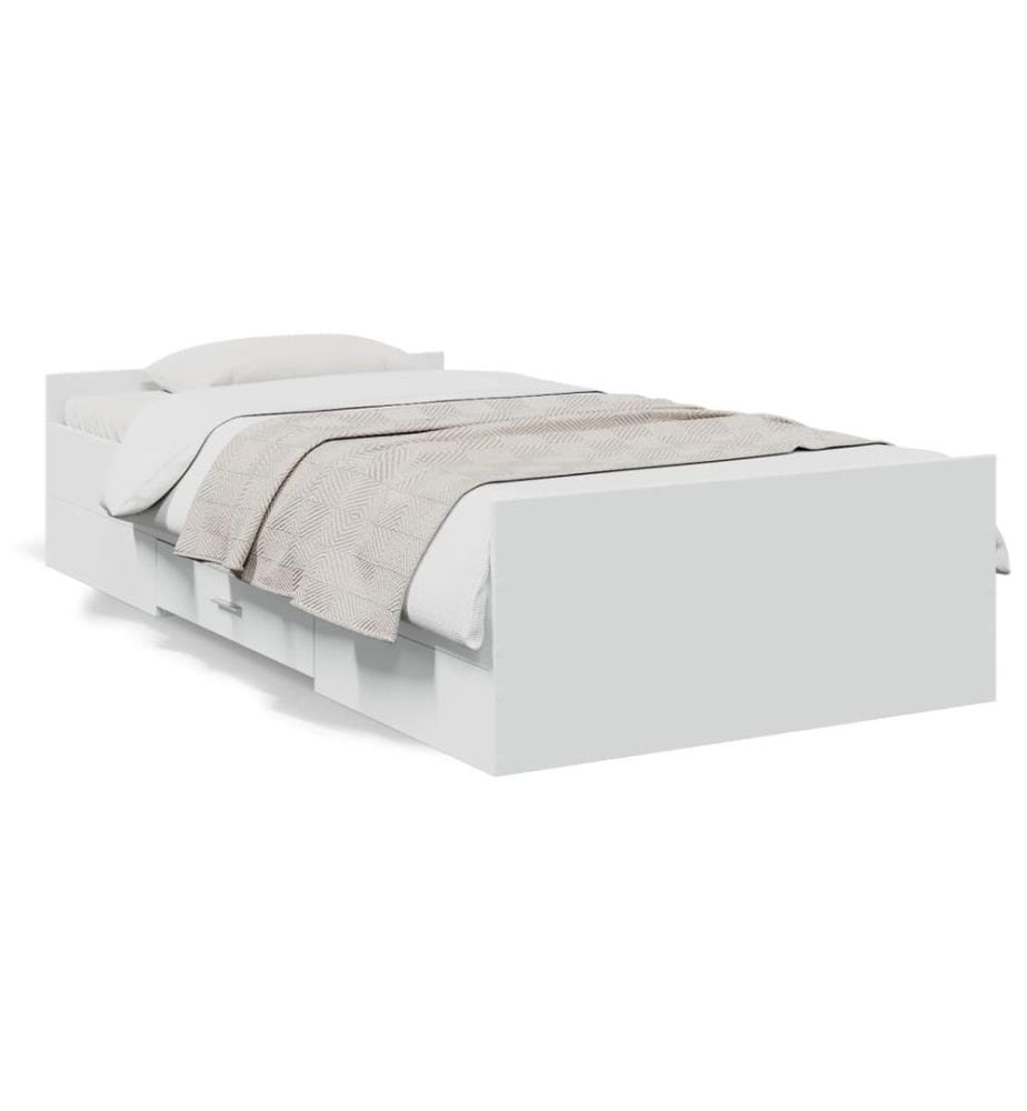 Cadre de lit avec tiroirs blanc 75x190 cm bois d'ingénierie