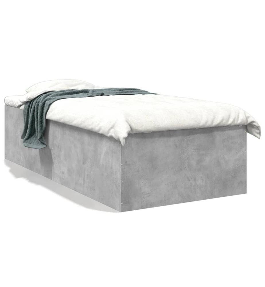 Cadre de lit gris béton 75x190 cm bois d'ingénierie