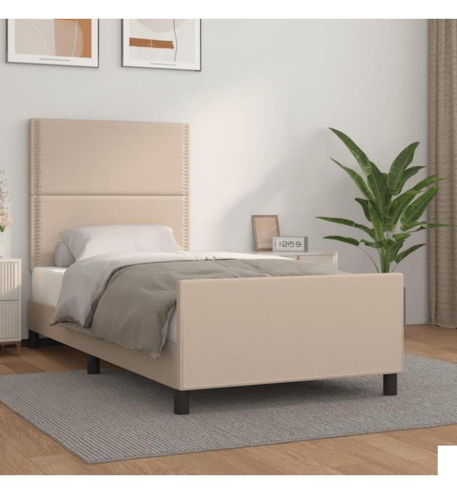 Cadre de lit avec tête de lit Cappuccino 90x200 cm Similicuir