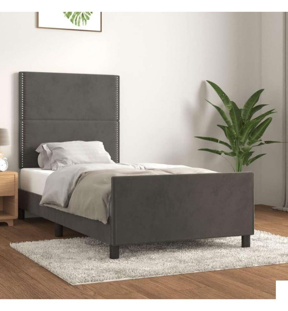 Cadre de lit avec tête de lit Gris foncé 90x190 cm Velours