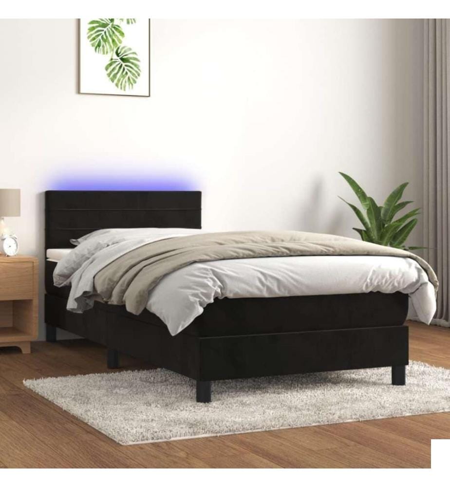 Sommier tapissier avec matelas et LED Noir 100x200 cm Velours