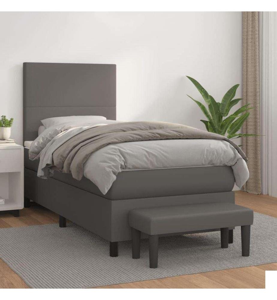 Lit à sommier tapissier avec matelas Gris 100x200 cm Similicuir