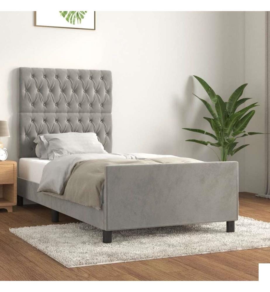 Cadre de lit avec tête de lit Gris clair 90x190 cm Velours