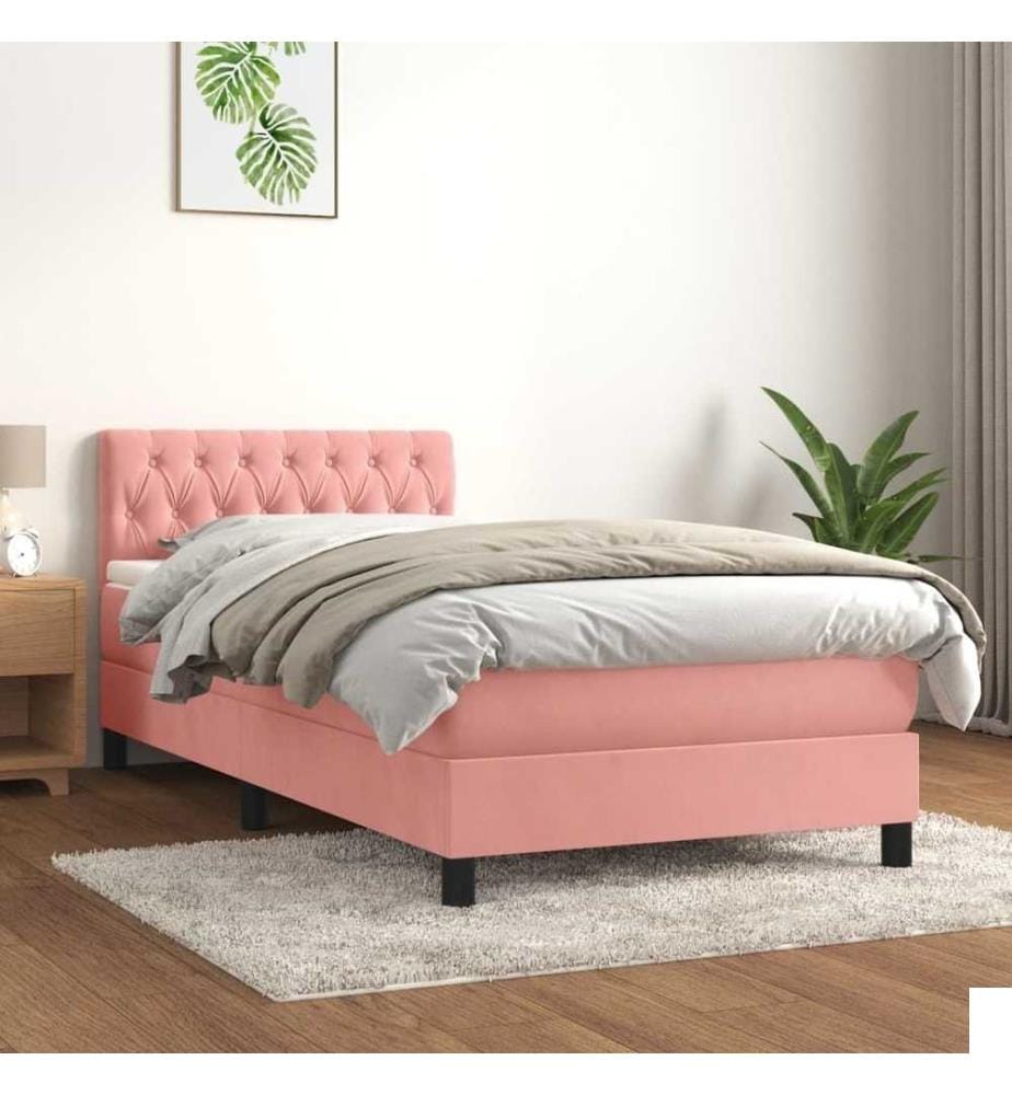 Lit à sommier tapissier avec matelas Rose 100x200 cm Velours
