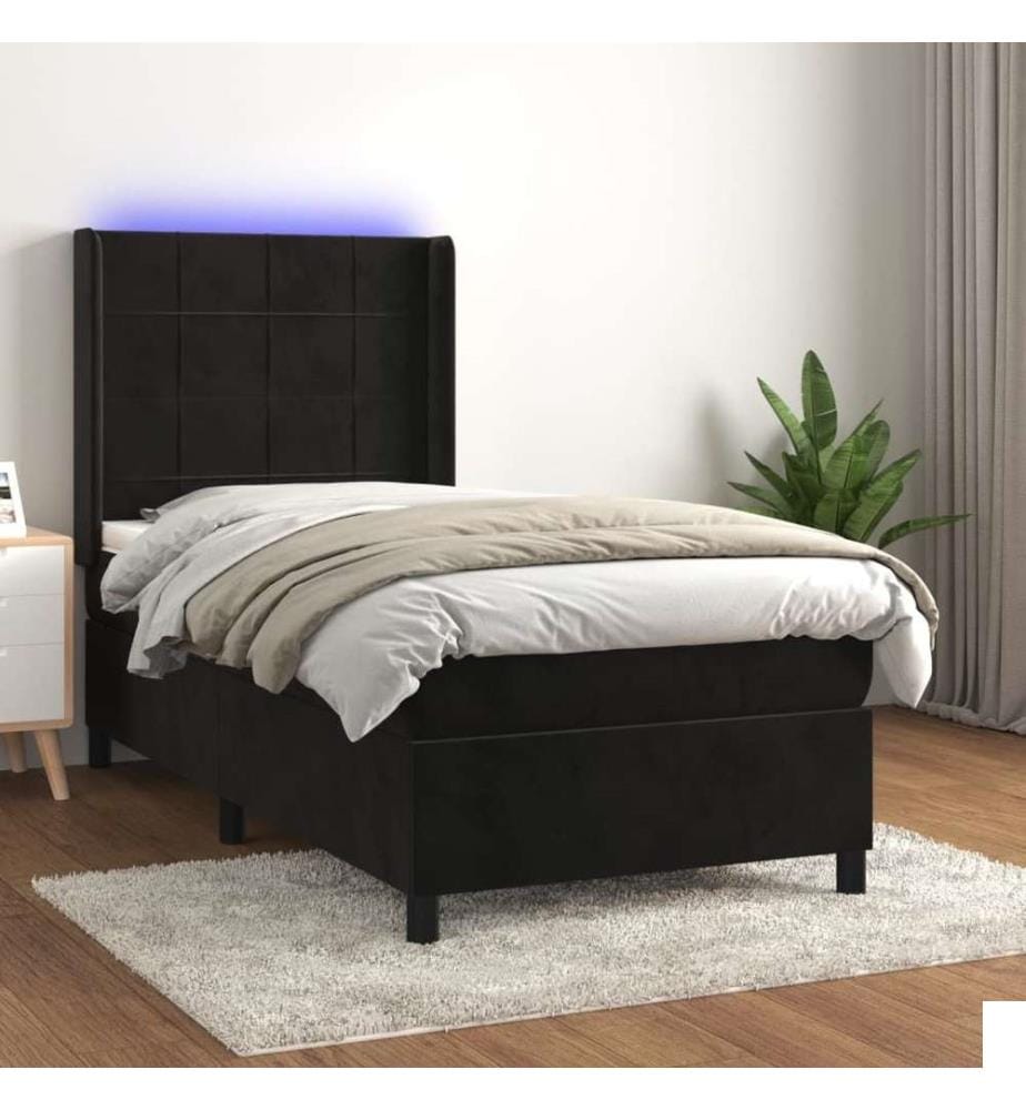 Sommier à lattes de lit matelas et LED Noir 100x200 cm Velours