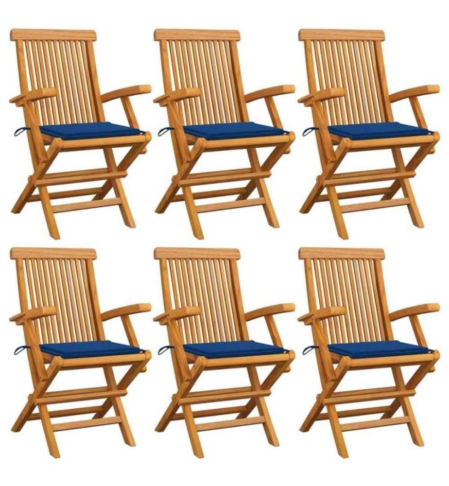 Chaises de jardin avec coussins bleu royal 6 pcs Bois de teck